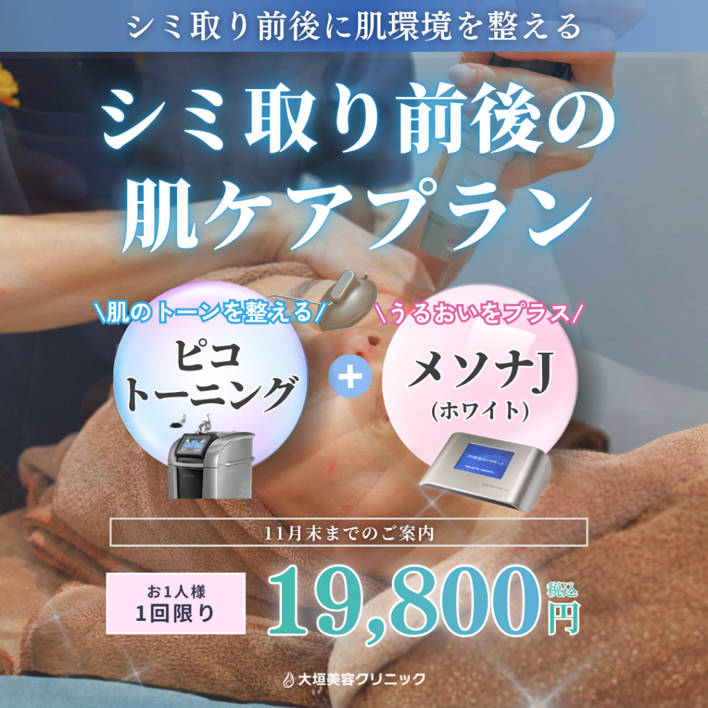【11月限定】シミ取り前後の肌ケアプラン｜ピコトーニング＋メソナJ 19,800円